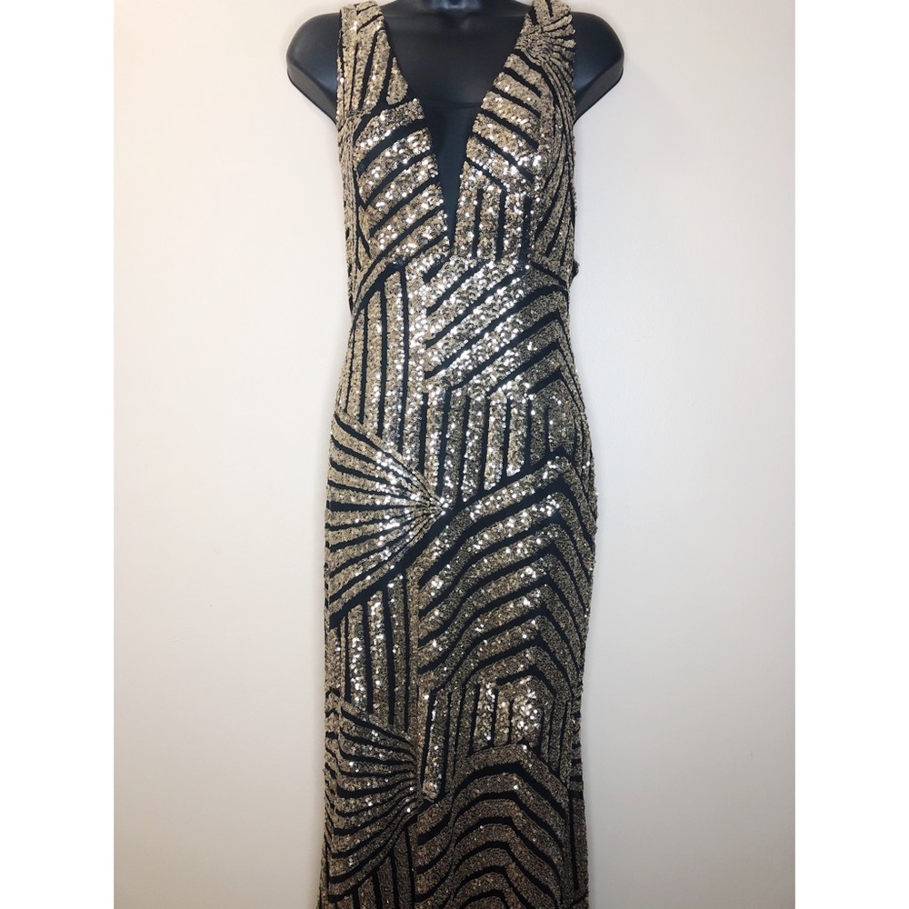 Gold and Black Sequin Gown - Picture 3 of 7